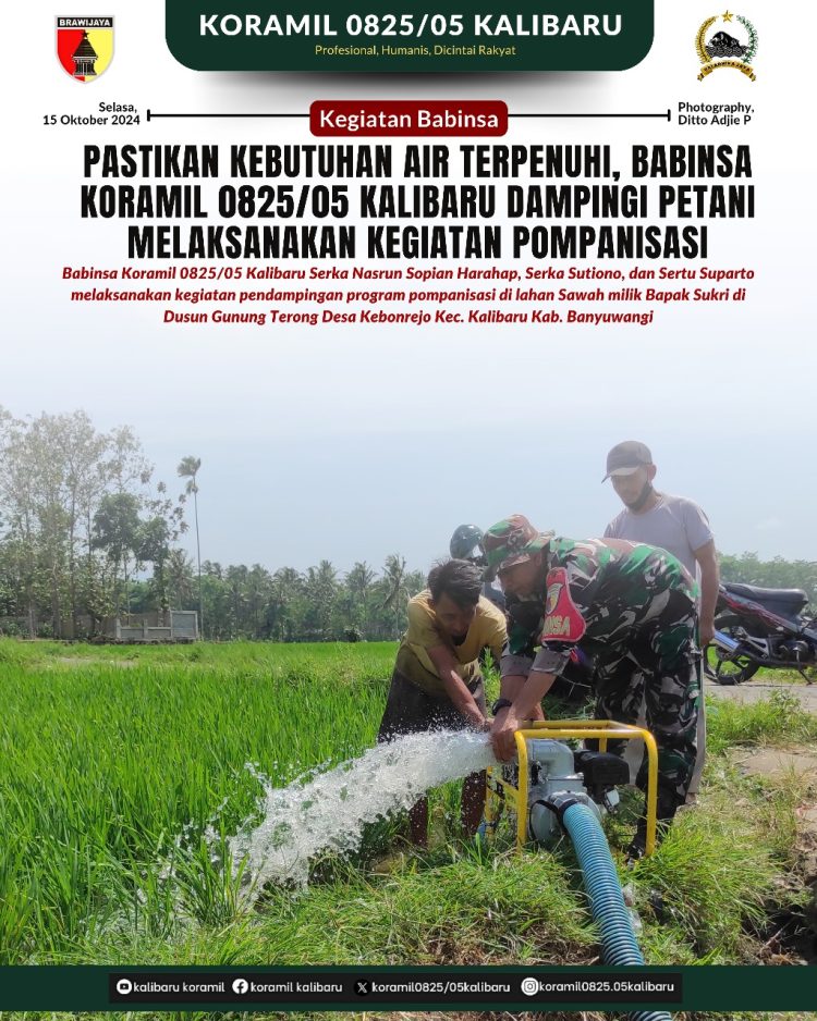 Babinsa Koramil 0825/05 Kalibaru Dampingi Petani Melaksanakan Kegiatan Pompanisasi