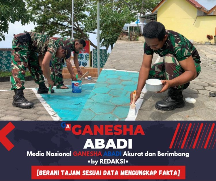 Anggota Koramil 0825/11 Cat Lapangan Voli di HUT TNI ke-79