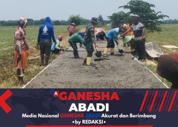 TNI dan Warga Harjowinangun Bergotong Royong Cor Jalan Usaha Tani