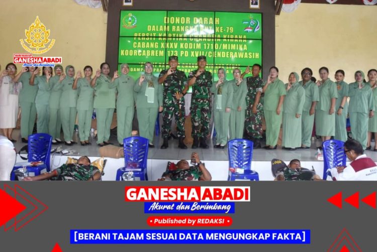 Peringati HUT Ke-79, Persit KCK Kodim 1710/Mimika Gelar Donor Darah Bersama TNI-Polri