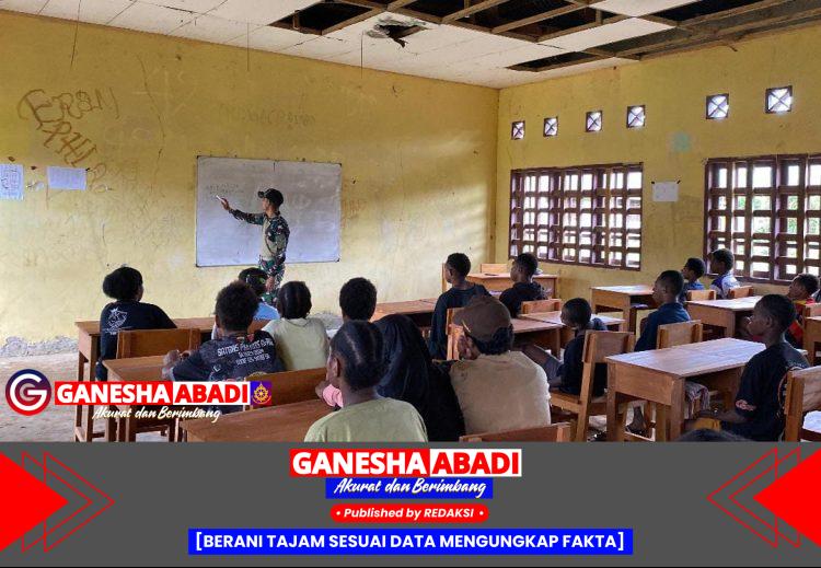 TNI Tanamkan Wawasan Kebangsaan dan Asah Kemampuan Berhitung di SMP Krounjendit Mindiptana