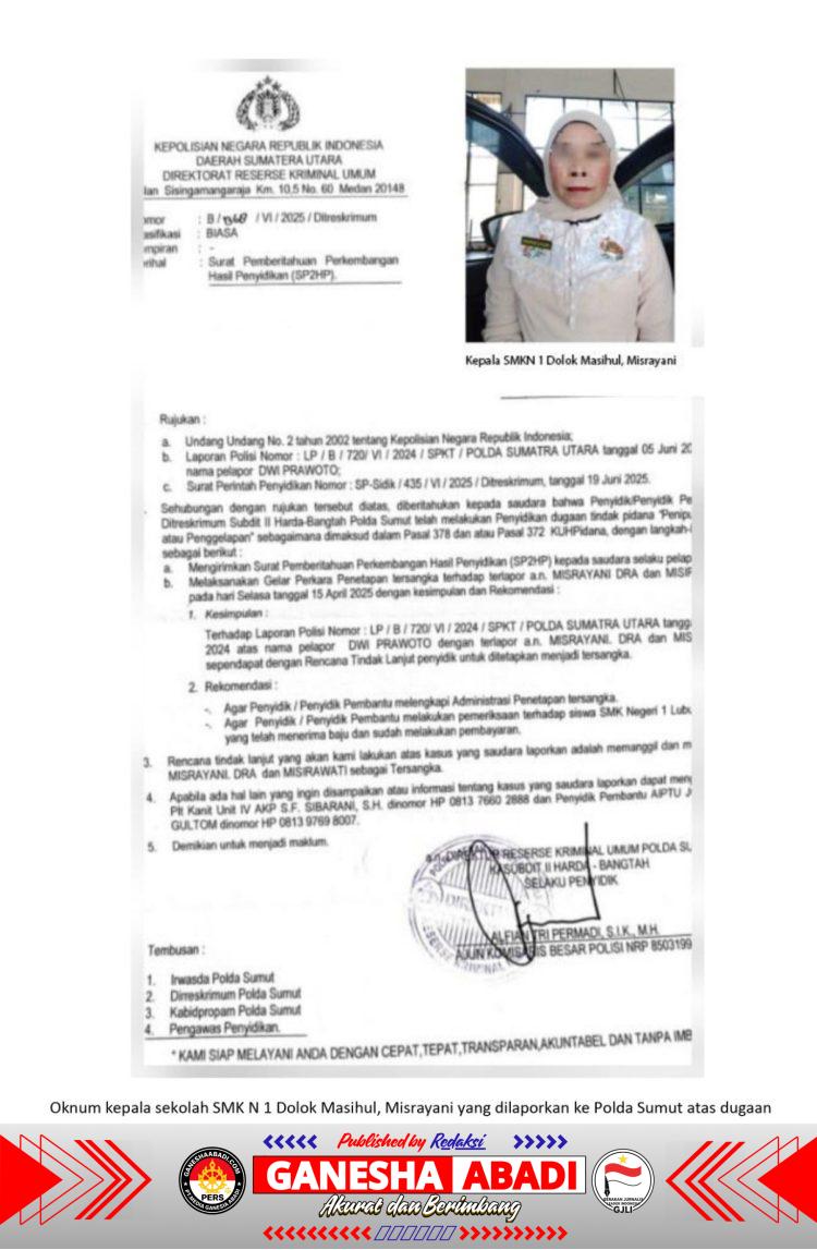 BAP Kasus Dugaan Penipuan Kepala SMKN 1 Dolok Masihul Resmi Dikirim ke Kejaksaan