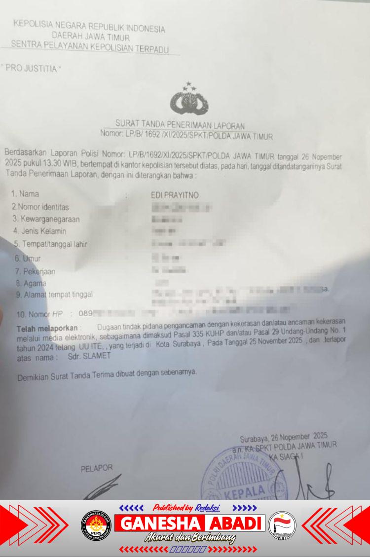 Edi Prayitno, Resmi Melaporkan Dugaan Pengancaman Melalui Media Elektronik