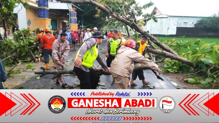 Bersama Pamapta, Kapolres Sragen Terjun Langsung Evakuasi Puluhan Pohon Tumbang di Masaran, Satu Mobil Rusak Tertimpa