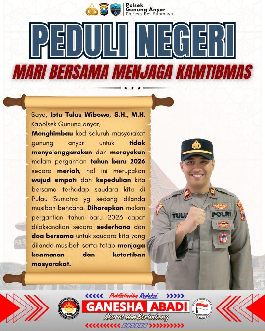 Kapolsek Gunung Anyar Imbau Warga Sambut Tahun Baru 2026 dengan Dzikir dan Empati untuk Korban Bencana Sumatera