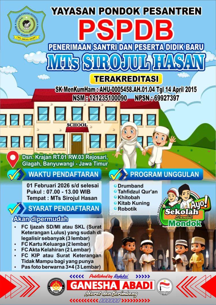 Yayasan Sirojul Hasan membuka penerimaan murid baru untuk tahun ajaran 2026.