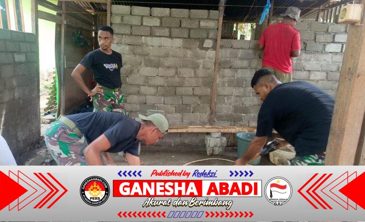 Personel Satgas TMMD Ke-127 Kodim 1514/Morotai Laksanakan Penyusunan Batu Bata RTLH di Desa Mandiri