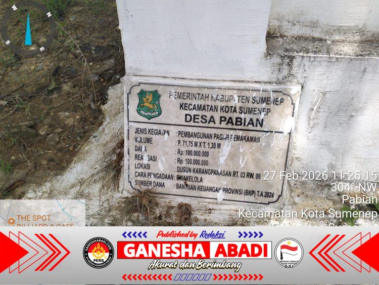 Proyek Pagar Makam Rp100 Juta di Desa Pabian Sumenep Disorot, Dugaan Kegagalan Konstruksi Menguat