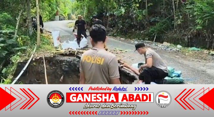 Gotong Royong Polres Lumajang dan Warga Pasang Ratusan Bronjong di Lokasi Longsor