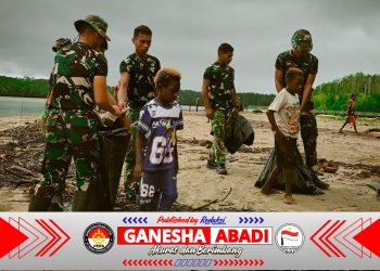 Aksi Bersih Pantai Keakwa oleh Satgas TMMD Kodim 1710/Mimika