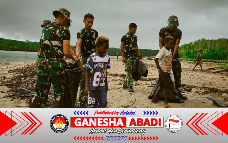 Aksi Bersih Pantai Keakwa oleh Satgas TMMD Kodim 1710/Mimika