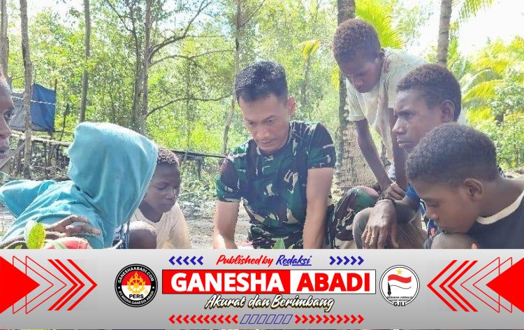 Satgas TMMD Kodim 1710/Mimika Tanamkan Kepedulian Lingkungan Lewat Penanaman Mangrove Bersama Anak-Anak