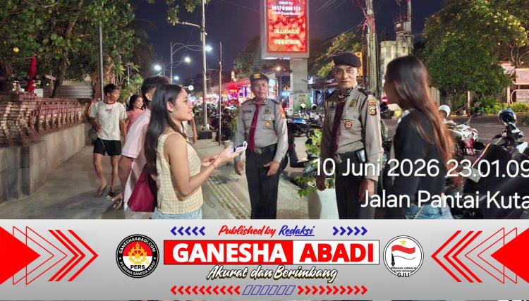 Patroli Dialogis Sat Pamobvit Polresta Denpasar Perkuat Keamanan Kawasan Wisata Pantai Kuta dan Beachwalk pada Malam Hari