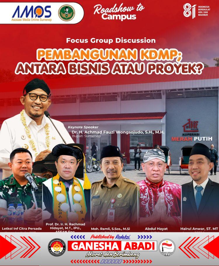 FOKUS DISKUSI BESAR: PEMBANGUNAN KDMP, ANTARA BISNIS ATAU PROYEK? AMOS GELAR ROADSHOW TO CAMPUS DI UNIBA MADURA