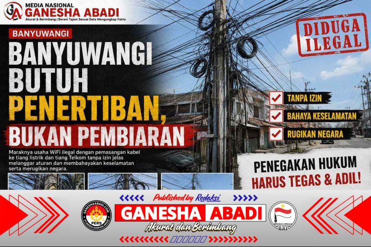 MARAK DIDUGA USAHA WIFI ILEGAL DI BANYUWANGI, KABEL MENJALAR KE TIANG LISTRIK DAN TELEKOMUNIKASI TANPA KEJELASAN IZIN