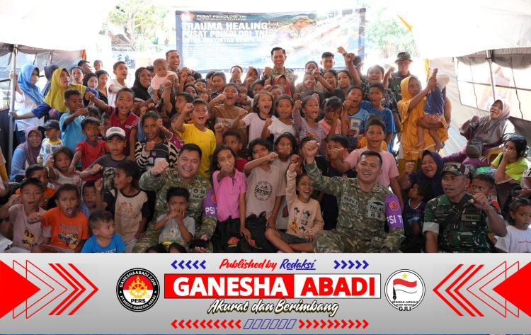 Puspsi TNI Bersama Kodim 1612/Manggarai dan Yonif TP 834/WM Berikan Trauma Healing kepada Penyintas Gempa