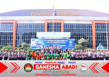 Peringati Hari Lalu Lintas Bhayangkara Ke-71, Polres Gresik Gelar Apel Bersama Relawan Ambulans dan Ojol